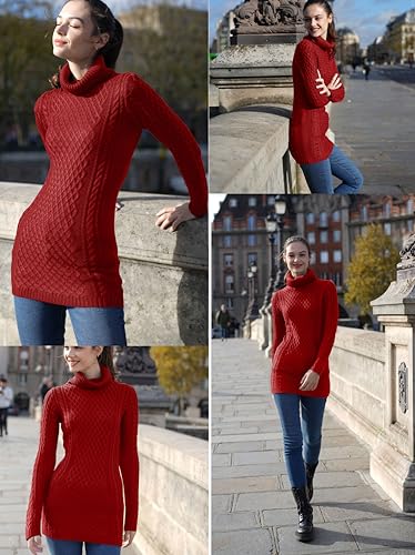Image of v28 Women's Cotton Turtle Cowl Neck Aran Fishermen Fair Isle Cable Knit Sweater