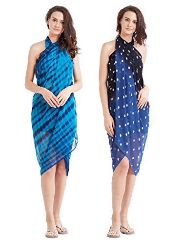 Mirchi Fashion Women's Beach Wear Wrap Combo of 2 Sarong Printed Pareo (S41C_Blue,Blue)
