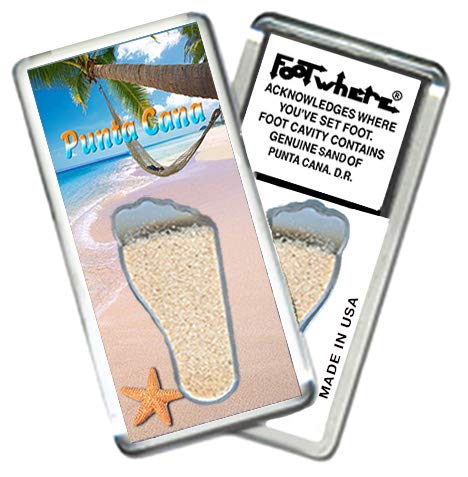 Punta Cana “FootWhere" Fridge Magnet (PC201 - Chillin). Authentic Destination Souvenir acknowledging Where You've Set Foot. Genuine Soil of Featured Location encased Inside Foot Cavity. Made in USA