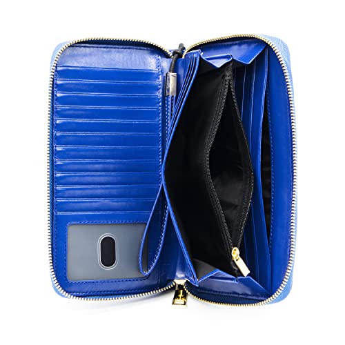Image of ANDOILT Womens RFID Blocking Genuine Leather Zip Around Wallets Large Cell Phone Holder Clutch Travel Purse Wristlet Blue