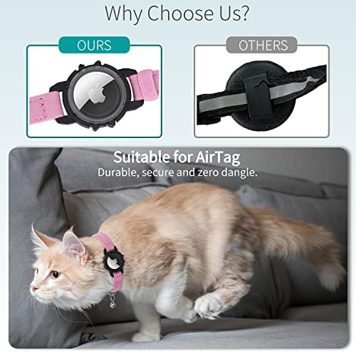 AirTag Cat Collar, Integrated Apple Air Tag Cat Collar, Soft GPS Cat Collars with AirTag Holder and Bell, Lightweight Tracker Cat Collars for Girl Boy Cats, Kittens and Puppies