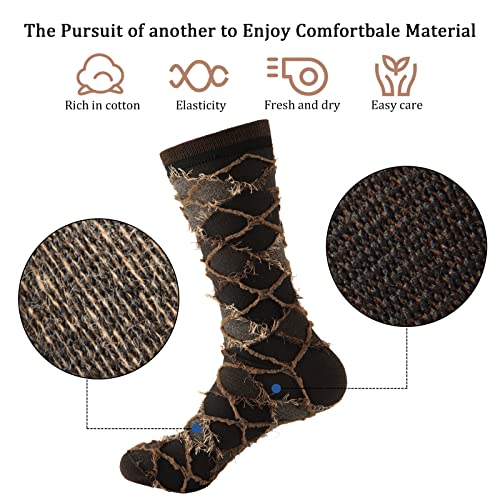 Yousu Mens Dress Socks Business Casual Solid Pattern Cotton Crew Sock 6 Pairs Pattern Brown #TOP3