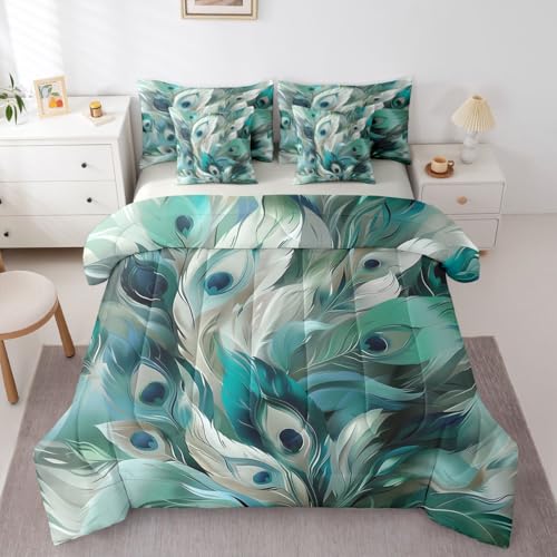 Manfei Peafowl Feathers Full Size Comforter Set,Vintage