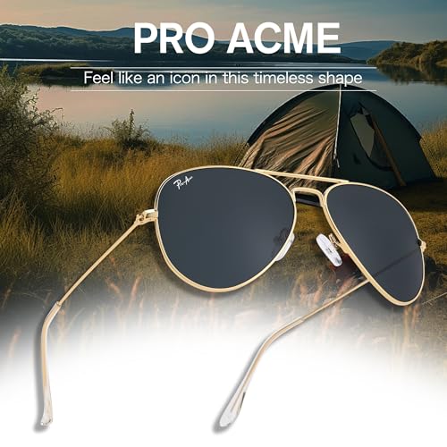 Pro Acme Small Aviator Sunglasses Glass Lens, Classic Metal Frame UV400 Protection for Men Women 55MM4