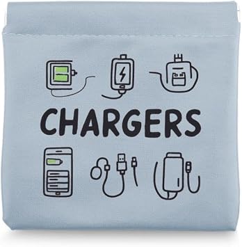 Mini Charger Cord USB Pouch for Traveling Blue PU Leather Tech Organizer Bag Portable Electronics Accessories Storage Pouch for Cables Chargers Earbuds Earphones Small Tech Gift Pouches for Men Womens