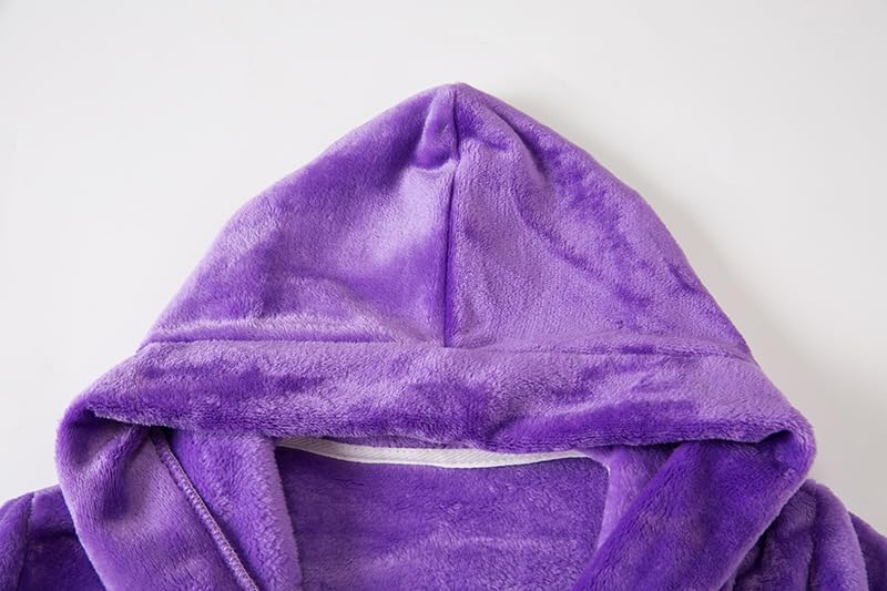 Image of Girls Fleece Hooded Robes, Warm Printed Bath Robe for Kids Soft Fuzzy Bathrobe for Gifts