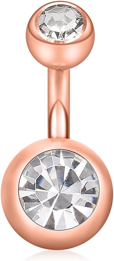 Ruifan 316L Surgical Steel Double Crystal 14G 6mm 1/4 Inches Short Belly Earring Navel Button Ring - Image 4