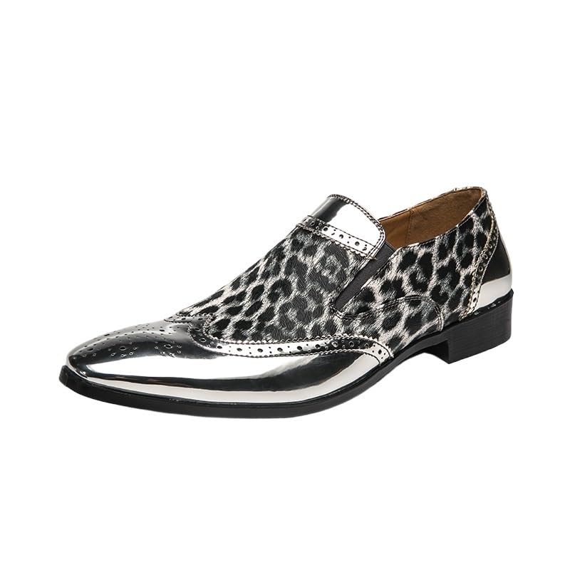 Two Tone Brogue Oxford Dress Shoes for Mens Wedding Classic Round Toe Italian Leather Slip Resistant Low Top Rubber Sole Non Slip Outdoor Slip On