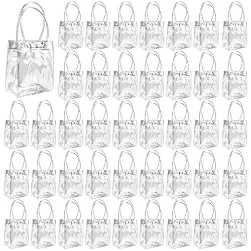Tergy 50 Pcs Plastic Gift Bags with Handle Reusable PVC Gift Wrap Tote Bags for Bachelorette Bridesmaid Wedding Birthday Baby Shower Party Favor(5.9X4.9X2.5inches) by Tergy - Used condition - US$15.59