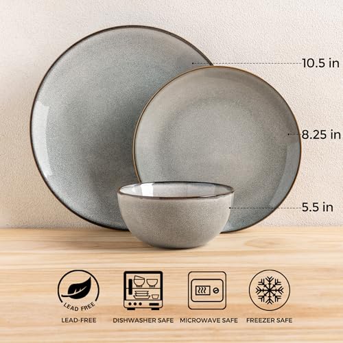 Image of GBHOME Ceramic Dinnerware Sets for 4, 12 Pieces Stoneware Plates and Bowls Sets, Reactive Glaze Dishes -Scratch Resistant, Dishwasher&Microwave Safe