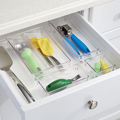 Image of Interdesign Linus Plastic Drawer Organiser, Clear | For Utensils, For Tools, For Gadgets