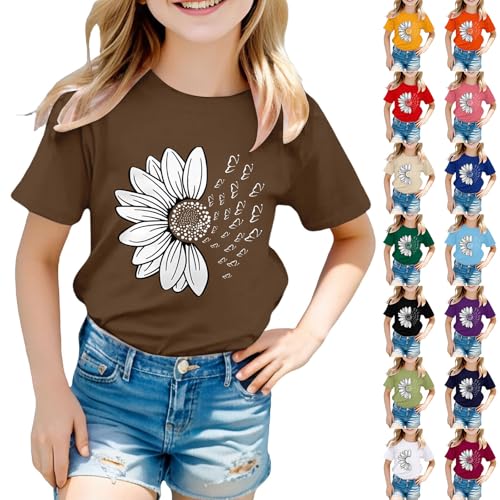 Girls Summer Sunflower T Shirt Cotton Cute Flower Graphic Loose Tees Crew Neck Short Sleeve Casual Tops for Toddler Kids4