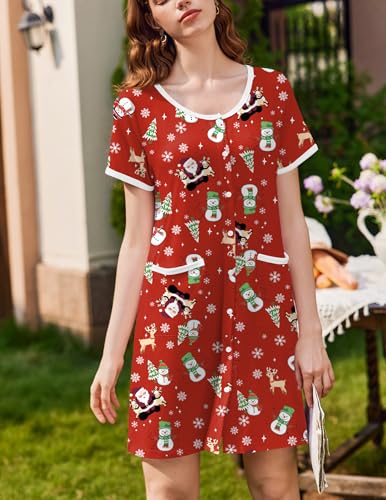 Image of Ekouaer 2 Pack Nightgowns for Women Button Down Houese Dress with Pockets