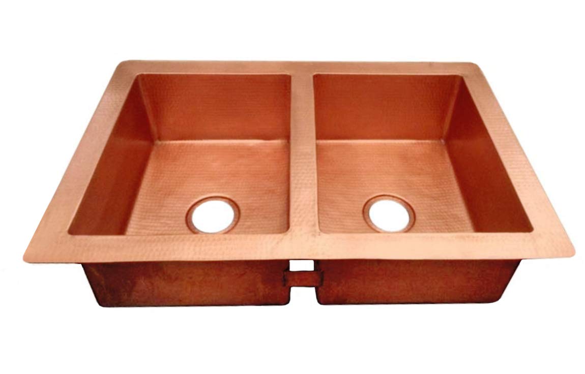 Buy Soluna 33" Medium Double Copper Kitchen Sink 50/50 Split Hand