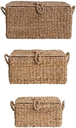 Creative Co-Op Woven Seagrass Storage Trunks, Set of 3 Sizes, Nat...