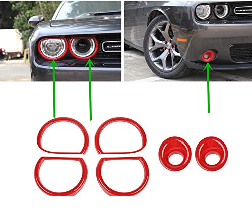 FMtoppeak Exterior Accessories Car Front Fog Lights & Head Lights Lamps Trim Cover for Dodge Challenger 2015 Up (Red)