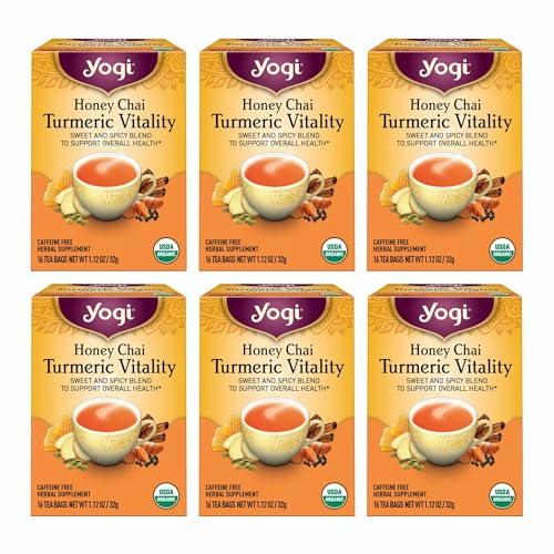 Yogi Tea Honey Chai Turmeric Vitality Tea - 16 Tea Bags per Pack (6 Packs) - Organic Tea to Support Overall Health - Includes Cinnamon Bark, Turmeric Root, Cardamom Pod, Ginger Root & More