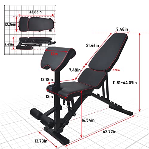 Papepipo Adjustable Weight Bench For Home - Foldable Workout Bench With Preacher Curl Pad, Flat/Incline/Decline Exercise Bench, For Full Body Strength Training #TOP5