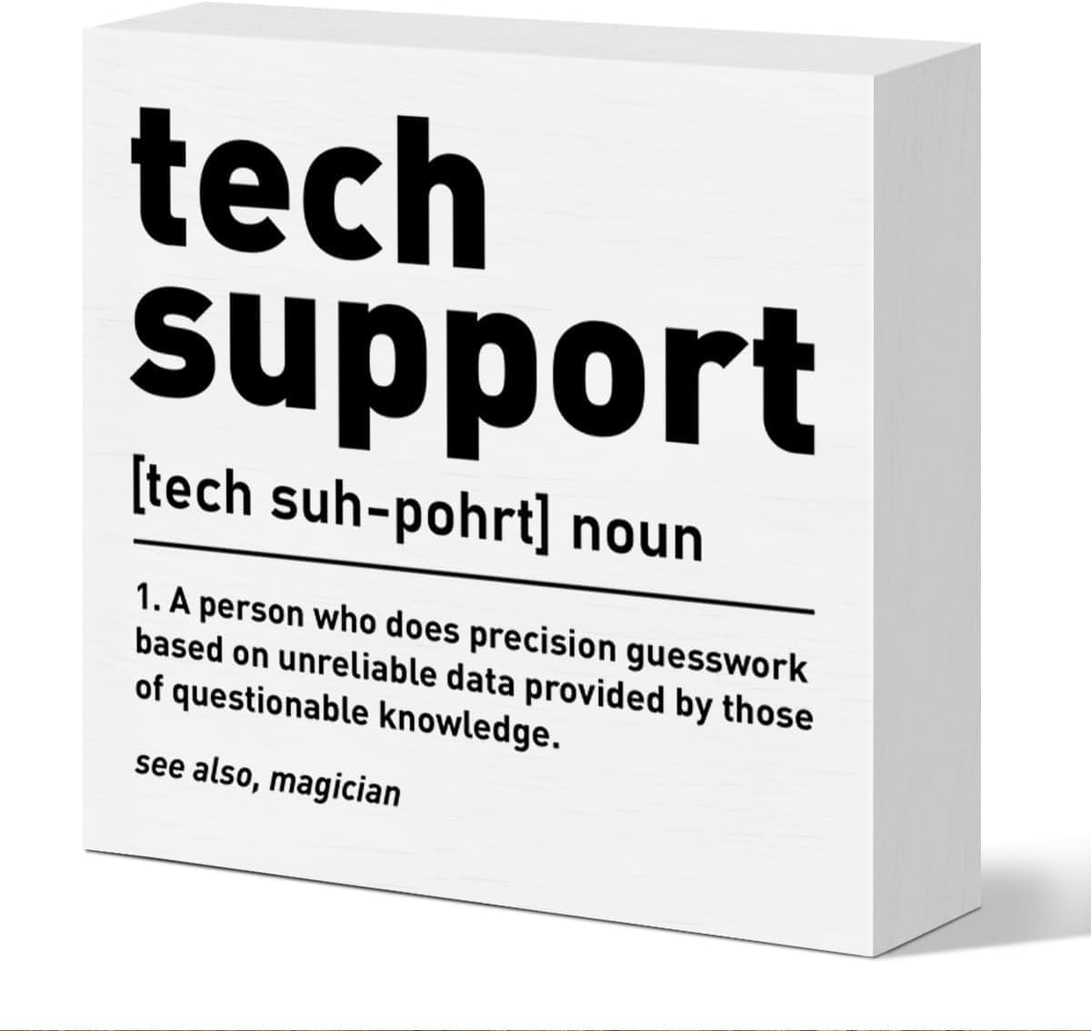 Tech Support Definition Box Sign 5x5 Inch Wooden Desk Decor