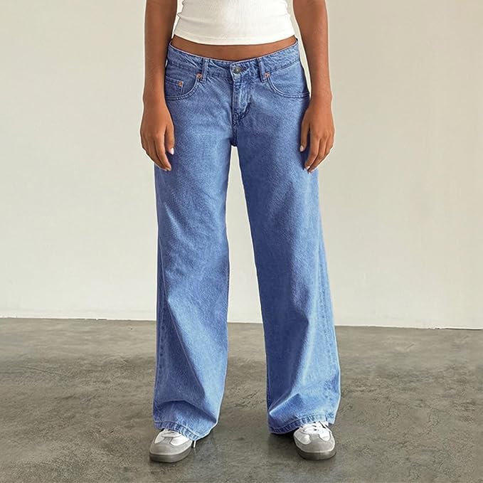 Women's Wide Leg Low Waisted Baggy Jeans Casual Loose Y2K Boyfriend Straight Denim Pants3