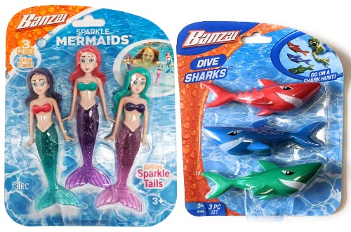 Funstuff Banzai Piece Magical Shimmering Glitter Mermaids And Dive Sharks - 2 Pack #TOP10