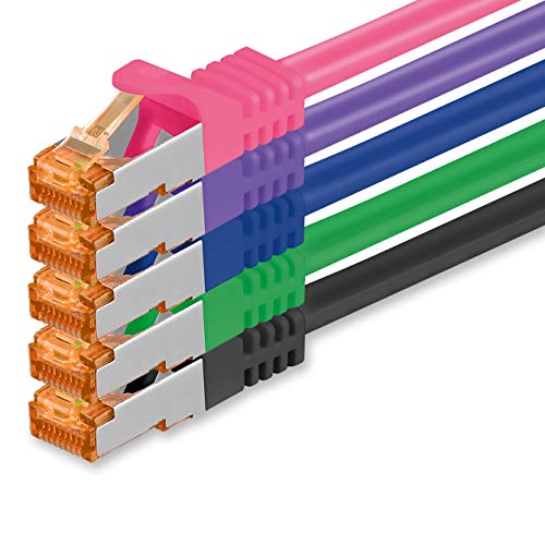 1aTTack.de Câble Réseau Cat7 Cat 7 10 GB/s SFTP - 5x 3,0m - RJ45 Ethernet LAN DSL Routeur Modem - 5 couleurs 02