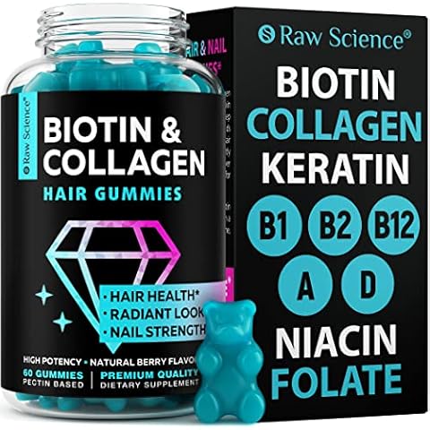 Biotin Collagen Gummies – Hair Skin and Nails Vitamins for Women & Men – Hair Growth Vitamins: B1, B2, B3, B5, B7, B9, B12, Collagen, Keratin, Vitamin A & D – Hair Growth Supplement – 60 Gummy Bears Cover