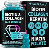 S RAW SCIENCE Hair Growth Vitamins for Women & Men – Biotin, Collagen, B7 Vitamins Gummies – Hair, Nails, and Skin Vitamins – Hair Growth Supplement for Thicker, Stronger, Hair – 60 Gummy Bears