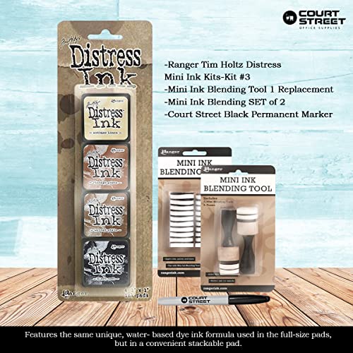 Tim Holtz Ranger Distress Ink Mini Pads Set Multi-Color With 1 Mini Ink Blending Tool Set + 20 Pcs. Replacement Foams + Black Permanent Marker – Arts, Crafts, Scrapbooking Supplies #TOP1