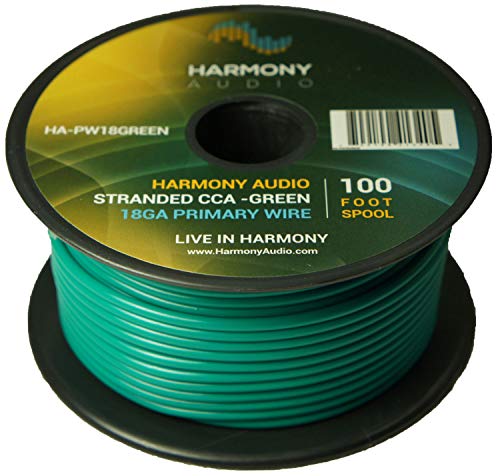 Harmony Audio HA-PW18GREEN Primary Single Conductor 18 Gauge Green Power or Ground Wire Roll 100 Feet Cable for Car Audio/Trailer/Model Train/Remote