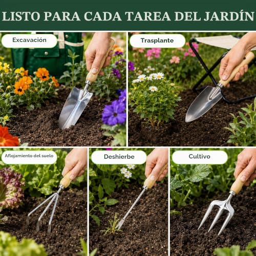 Miniatura 3 de Gardenhome Taburete Plegable Para Jardinería 7 En 1 - Incluye Juego De Herramientas De Jardín De Acero Inoxidable De 5 Piezas Y Estuche De Transporte Gratuito