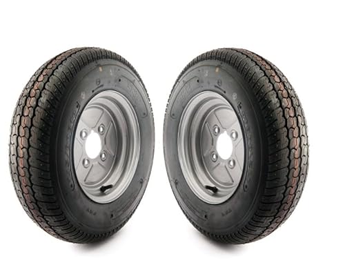 Pair of 10 inch Trailer wheel and tyres 145/80/10 Radial Tyre 4 inch PCD 67mm centre bore