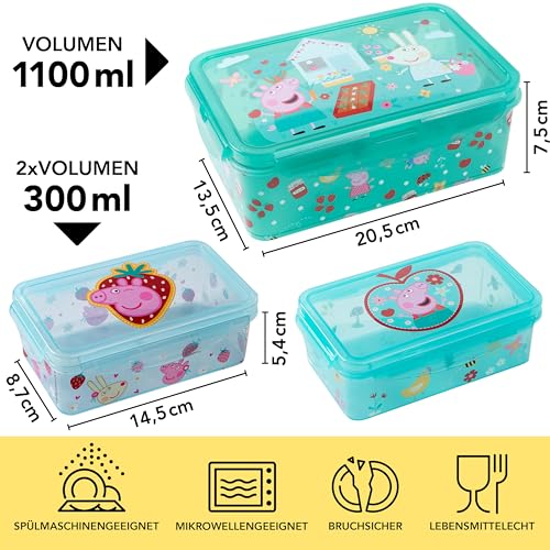 p:os Peppa Pig Kühltasche Klein Kinder 1,7 L - Mini-Kühlbox inkl. 3x Brotdose - Perfekt für Unterwegs, Strand, Kindergarten oder Schule, Grün