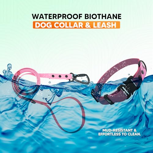 Image of Adil'S Waterproof Leash and Collar Combo Set - Adjustable & Breathable Biothane Collar with Leash Suitable for Medium & Large Size Dogs (Lease 5Ft), NEON Pink, L