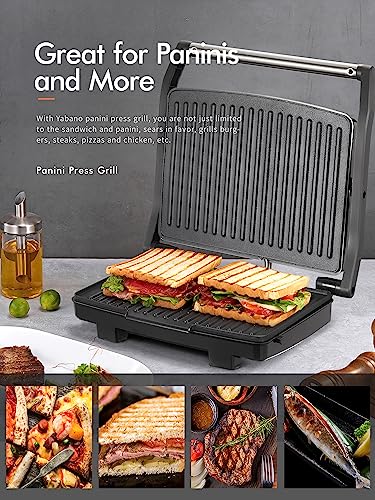 Yabano Panini Press Grill, Gourmet Sandwich Maker, Electric Indoor Grill With Non-Stick Cooking Plate And Removable Drip Tray, Easy To Clean, Stainless Steel #TOP3