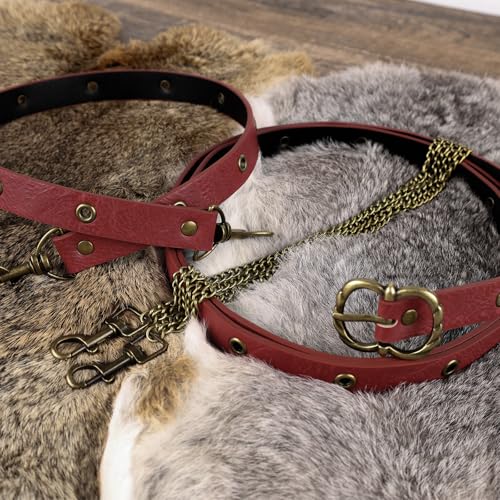 Image of HiiFeuer Medieval Faux Leather Chain Belt, Adjustable DIY Red Thin Belt | Red B,adjustable chain waist belt, Unisex, Ren Faire, Cosplay, Medieval Thin Belt, LARP
