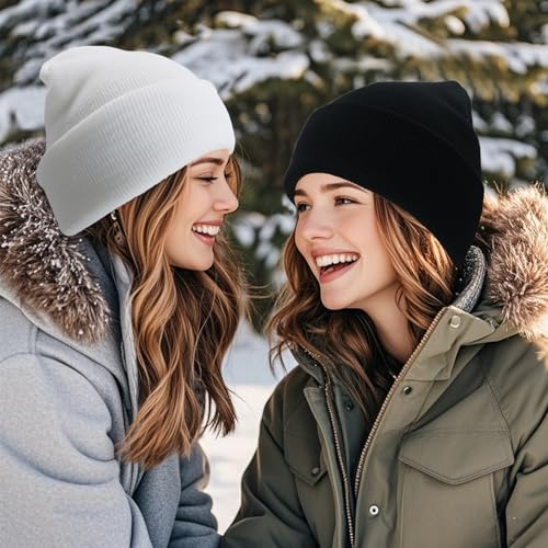 NPQQUAN Satin Lined Beanie for Women Silk Lined Beanies Winter Warm Soft Lining Cuffed Knit Beanie Hats for Women Black(Satin Lined) - Thumbnail 5