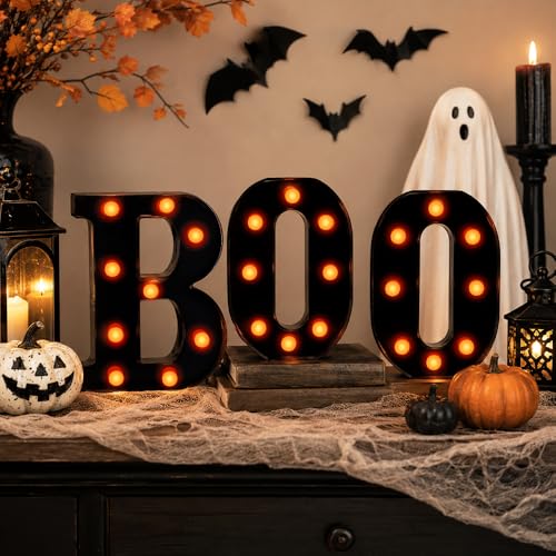 DIYDEC Halloween Decorations Indoor 3pcs Marquee Light Up Letters Boo Sign Halloween BOO Decor for Home Indoor Kitchen Fireplace Party Table