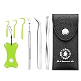Tick Remover Tool Kit for Dogs Cats and Humans, Tick Removal Tool Set, 3 Stainless Steel Tweezers, 3 Tick Twisters and Tick Key, Professional Tick Remover with Leather Case for Camping Hiking Outdoor