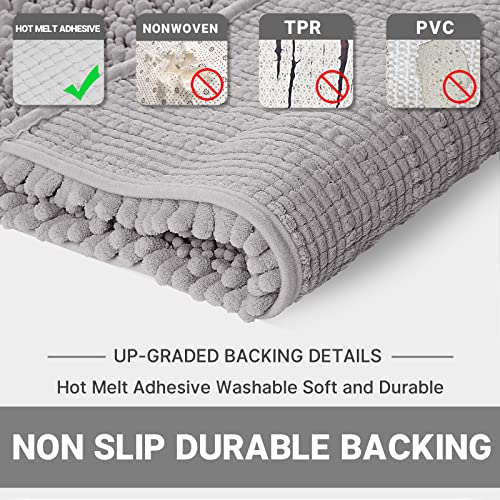 Yimobra Bathroom Rugs Sets 2 Piece, Thick Soft Chenille Non Slip Bathroom Rug Set, Fluffy Shaggy Ultra Absorbent Machine Washable Bath Rug Set, Durable Backing, 32X20+24X17 Inch, Light Grey #TOP3