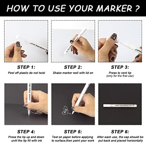 Acrylic Paint Pens, Set of 6 Permanent Markers 0.7mm Extra Fine Point Waterproof Art Pen for Stones,Canvas, Fabric, Wood, Metal and and DIY Painting - White