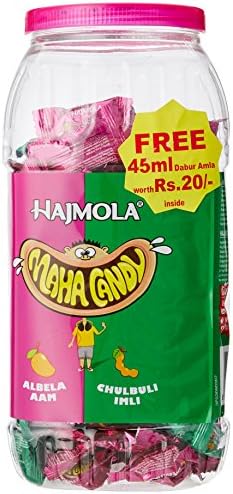 Hajmola Maha Candy Jar, Aam and Imli, 455g (130 Pieces) with free 45 ml Dabur Amla worth Rs 20/- Inside the Jar
