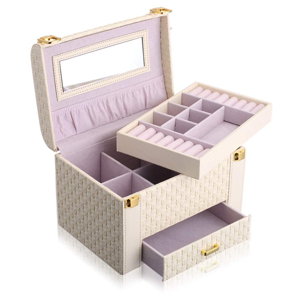 QiHaoHeji Travel Jewellery Case Non-woven Jewelry Box Jewelry Storage Box Cosmetic Box Jewelry Box For Your Family And Friends The Gift Of Love Personalised Gifts for Her (Color : Off-white)