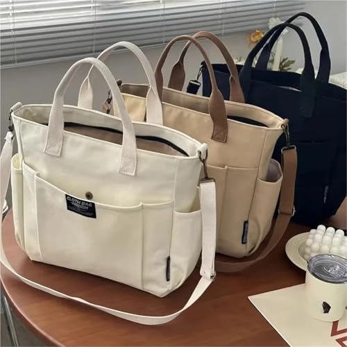 Urban Minimalist Female Student Large Capacity Commuting Horizontal Canvas Single Shoulder Diagonal Cross Portable Tote Bag2