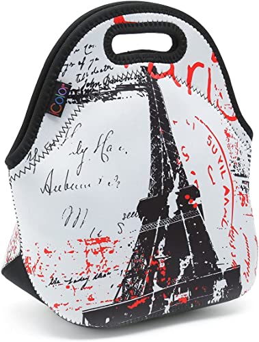 icolor Eiffel Tower Insulated Neoprene Lunch Bag Tote Handbag lunchbox Tote Cooler warm Pouch