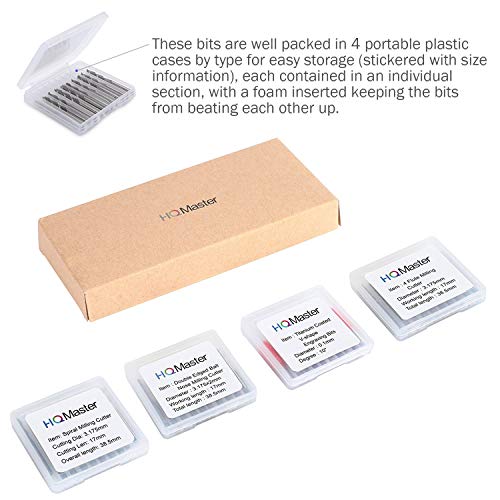 Hqmaster Combination Kit Set Cnc Router Bits Cutter Cutting Milling Tool (4 Type, Each 10Pcs) Including Flat/Ball End Mill, Four Flutes End Mill And 10 V-Shape Engraving Bits #TOP6
