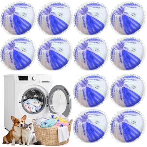 Tierhaarentferner für Waschmaschine - 12 Stück Wiederverwendbare Fusselbälle gegen Hundehaare & Katzenhaare | Haarfänger Waschmaschine für Kleidung & Decken (Blau)