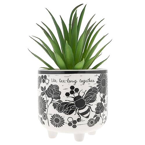 Karma, Boho Footed Pot, Artificial Succulents in Ceramic Pots, Desk Decor, Office Plants, Succulent Décor, Bee