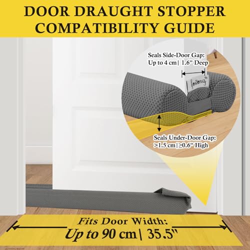 fowong Under Door Draught Excluder,88cm Double Side Draught Excluder for Bottom of Doors Under Door Seal Reduce Noise Draft Excluder Cushion Grey - Image 2