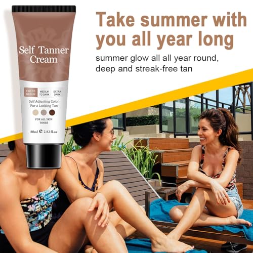 Image of Self Tanner Cream,Natural Plant-Based Formula,Self-Adjusting Color for All Skin Tones,Streak-Free Gradually develops Fake Tan,Sunless Tanner lotion,Bronzing Body Cream For Woma & Man,Fair to Dark